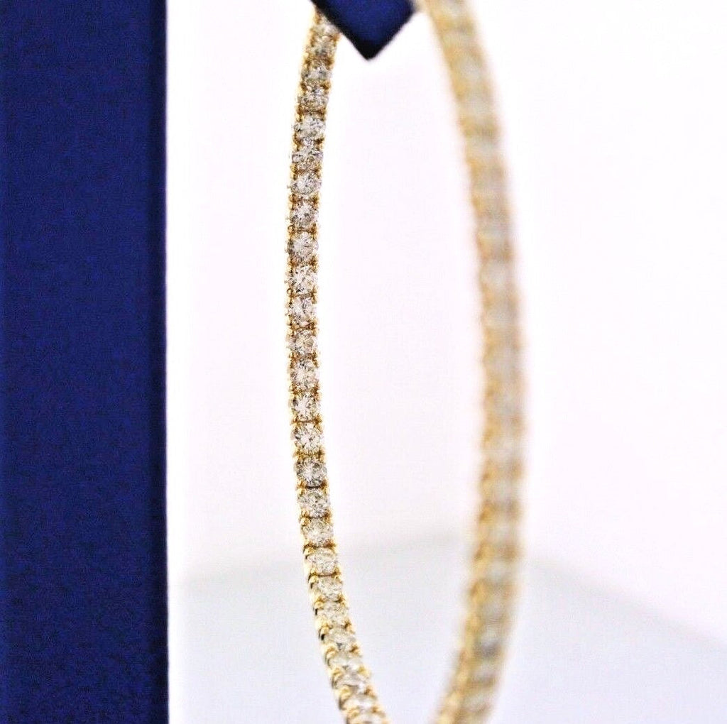 14k Yellow Gold 7.50 CT Diamond Inside Out Hoop Earrings, 15.9gm, Diameter 2.25"