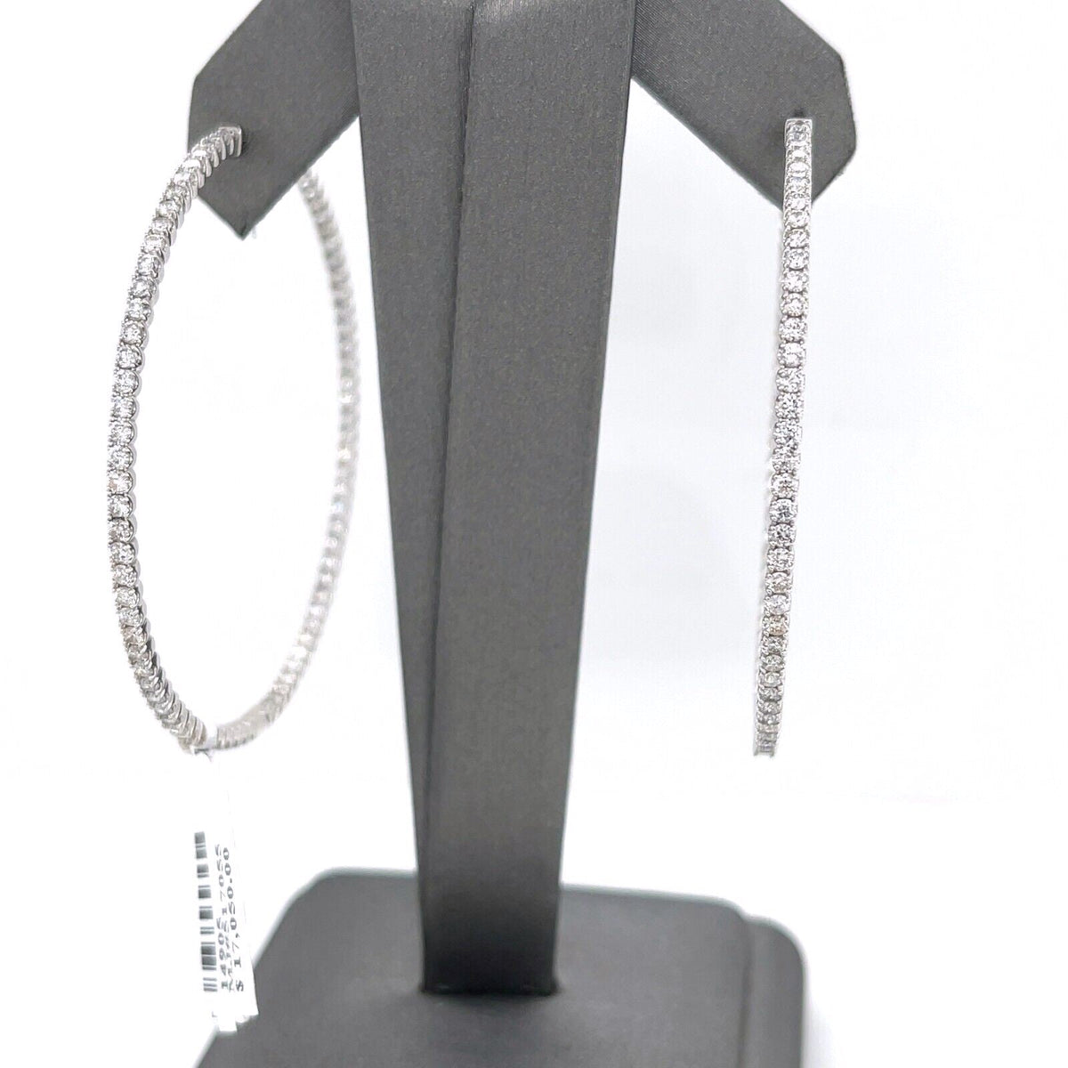 14K White Gold 4.25 CT Diamond Inside Out Hoop Earrings, 10.7gm