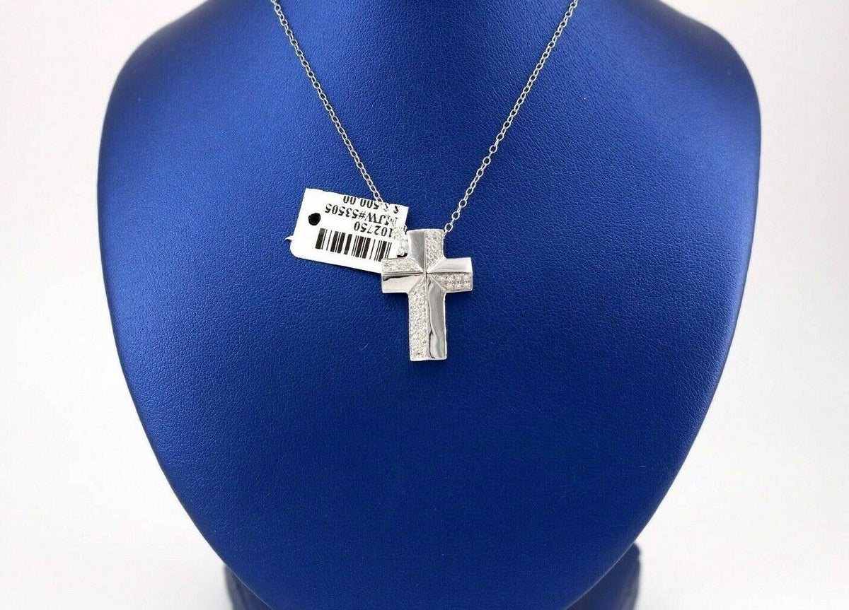 18k White Gold 0.35 CT Diamond Cross Pendant, 6gm, 24"
