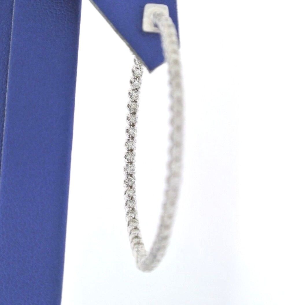 14k White Gold 3.00 CT Diamond Inside Out Hoop Earrings, 9.7gm