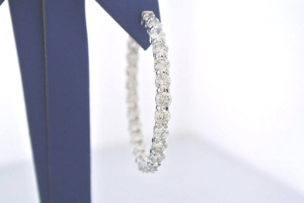 14k White Gold 10.50 CT Diamond Inside Out Hoop Earrings, 14.9gm