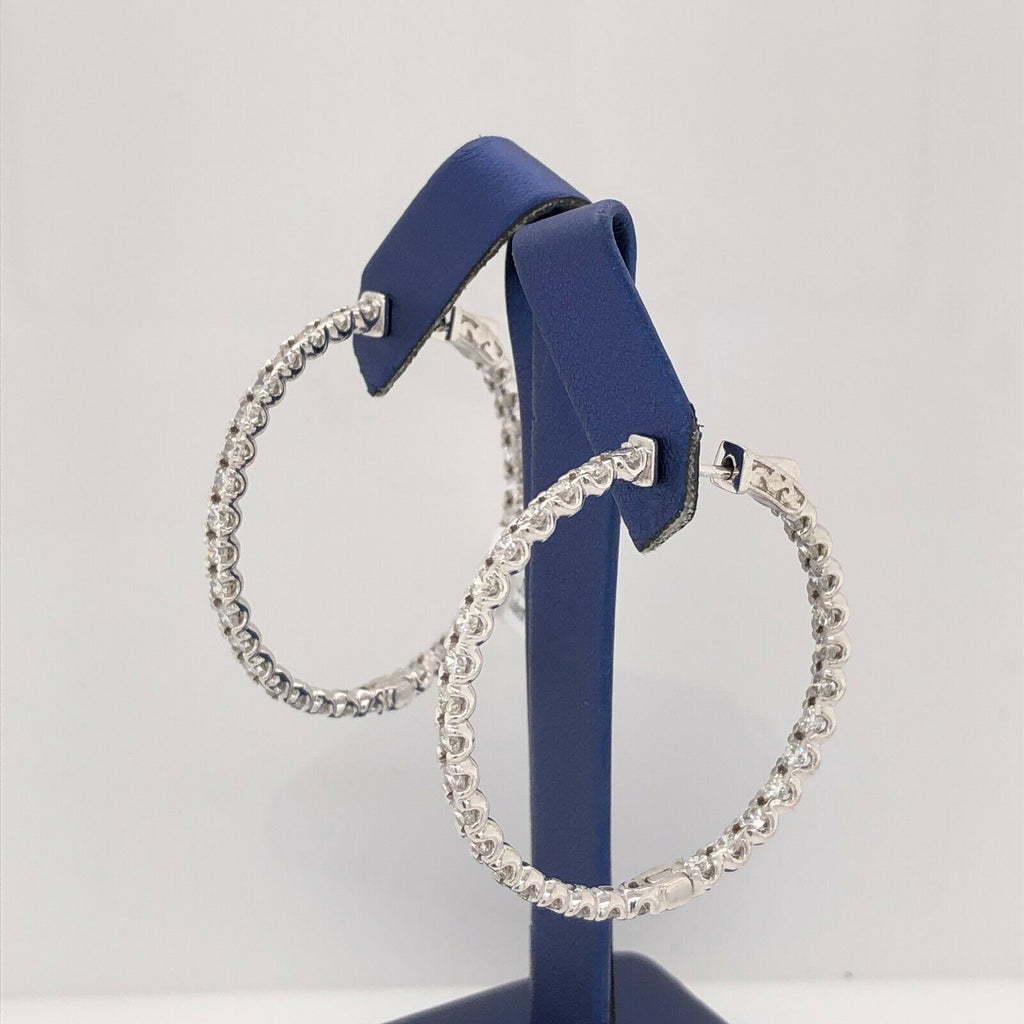 14K White Gold 6.00 CT Diamond Inside Out Hoop Earrings, 13.2gm