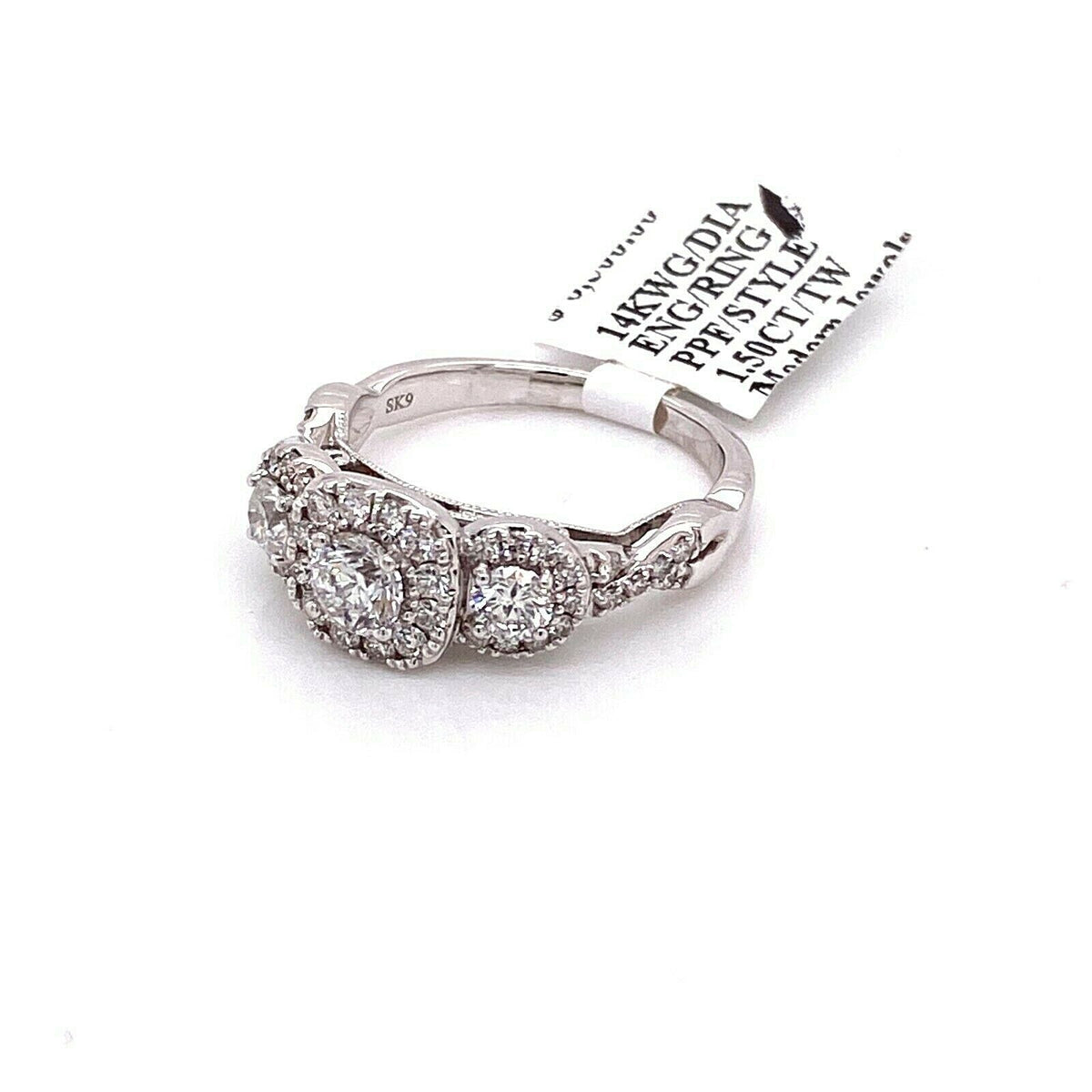 Past Present Future 14k White Gold 1.50 CT Diamond Engagement Ring, 5.6gm