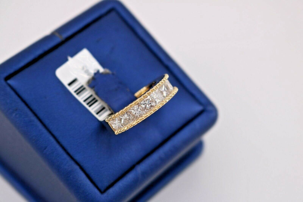 18k Yellow Gold 2.50 CT Princess Cut Diamond Ladies Band, 6.3gm, Size 6
