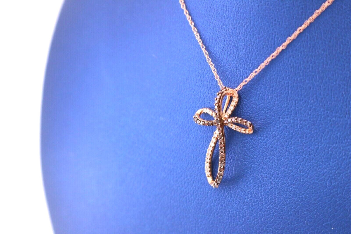 10K Rose Gold 0.25 CT Diamond Cross Pendant Necklace, S14181