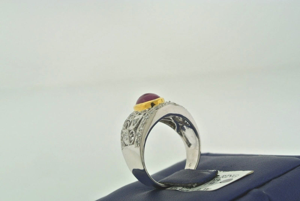 VINTAGE STYLE 18K TWO TONE 2.00 CT RUBY & DIAMOND LADIES RING