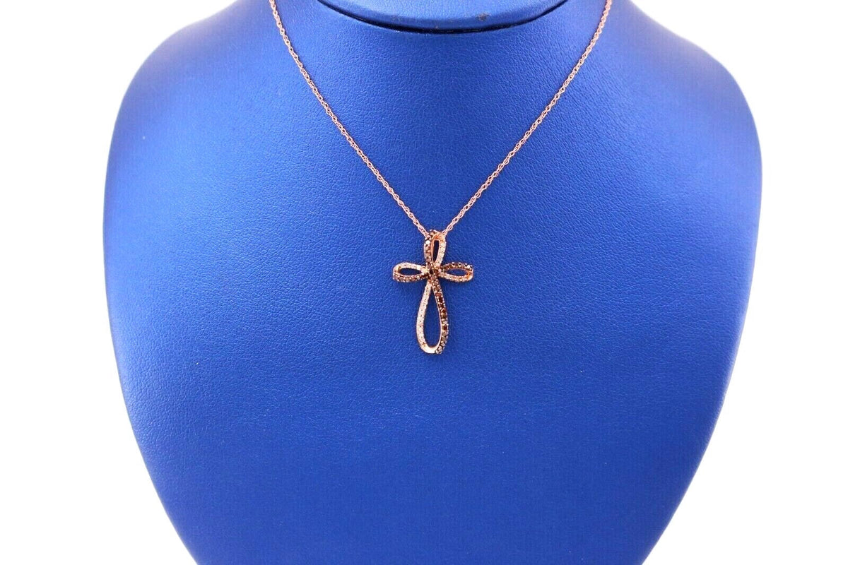 10K Rose Gold 0.25 CT Diamond Cross Pendant Necklace, S14181
