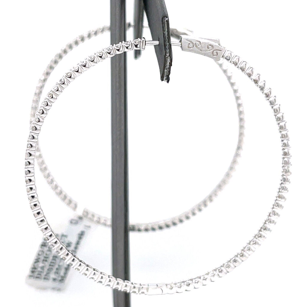 14K White Gold 4.25 CT Diamond Inside Out Hoop Earrings, 10.7gm