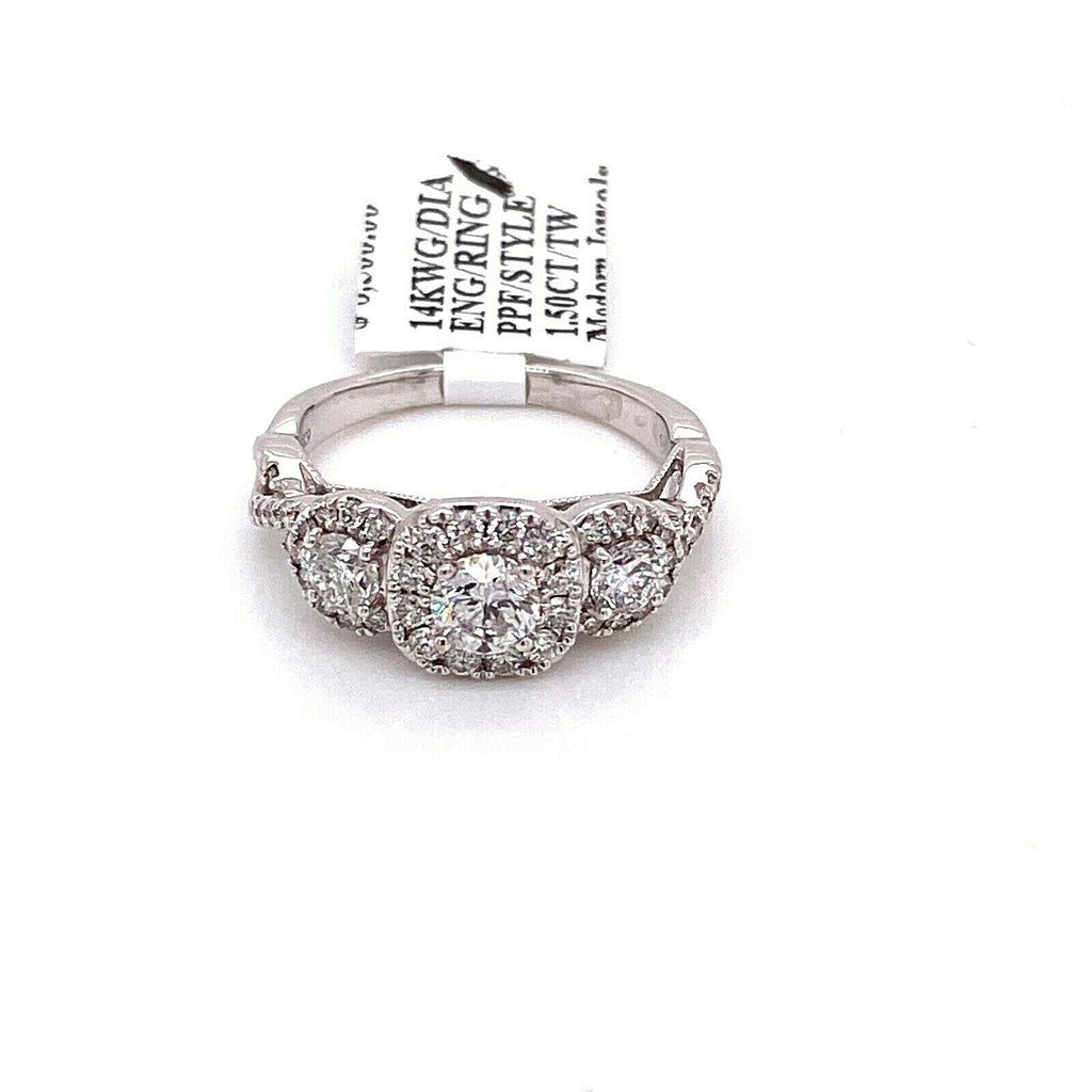 Past Present Future 14k White Gold 1.50 CT Diamond Engagement Ring, 5.6gm
