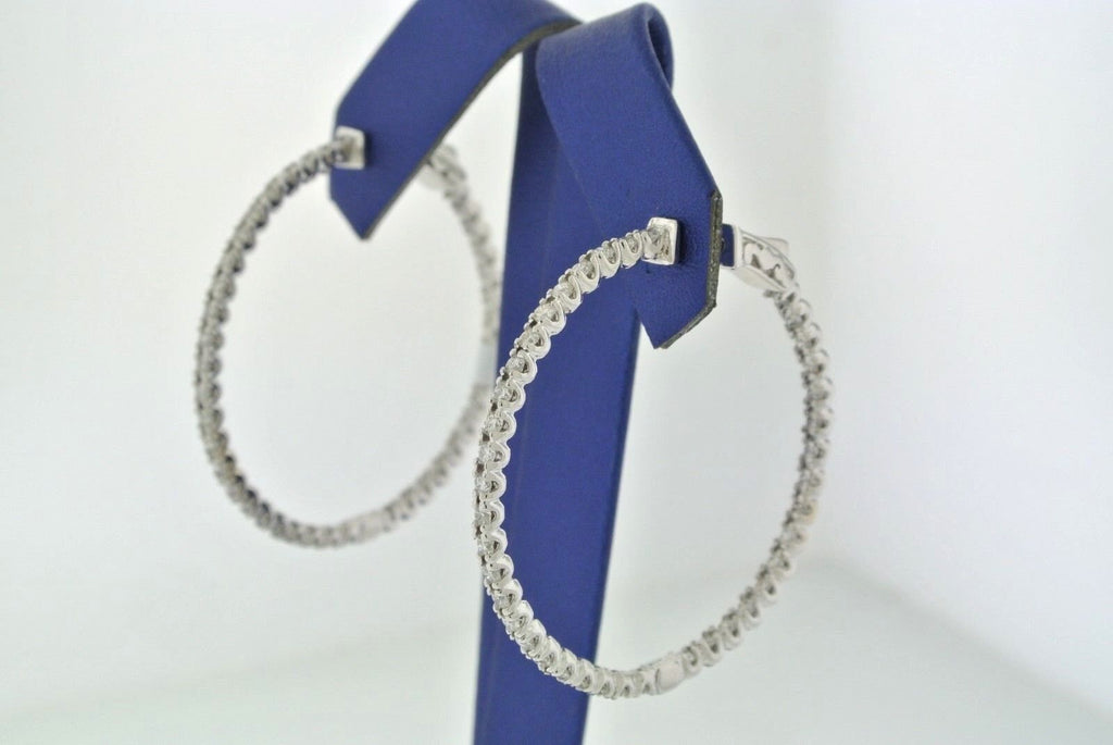 14k White Gold 2.75CT Diamond Inside Out Hoop Earrings, 8.5gm