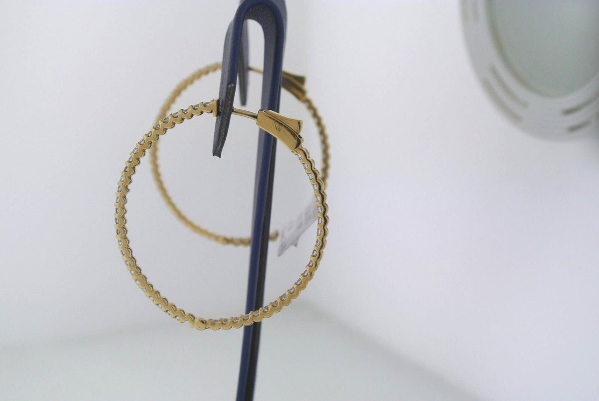 14k Yellow Gold 2.75 CT Diamond Inside Out Hoop Earrings, 6.7gm, 1.5"