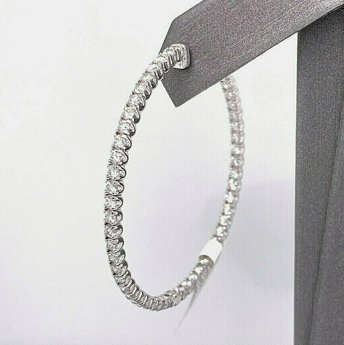 14k White Gold 3.85 CT Diamond Inside Out Hoop Earrings, 11gm