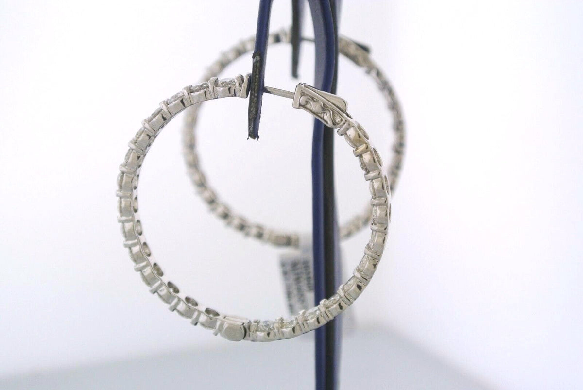 14k White Gold 10.50 CT Diamond Inside Out Hoop Earrings, 14.9gm
