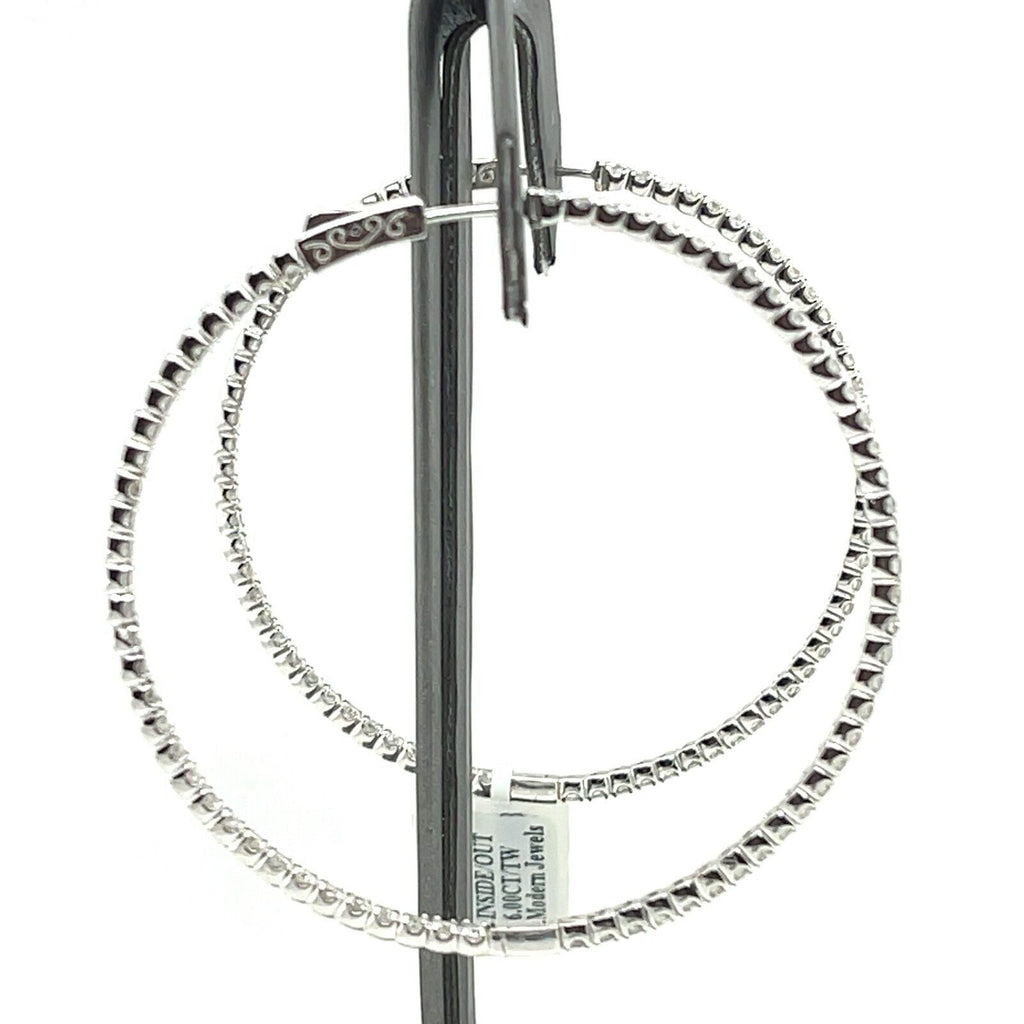 14K White Gold 6.00 CT Diamond Inside Out Hoop Earrings, 12.5gm