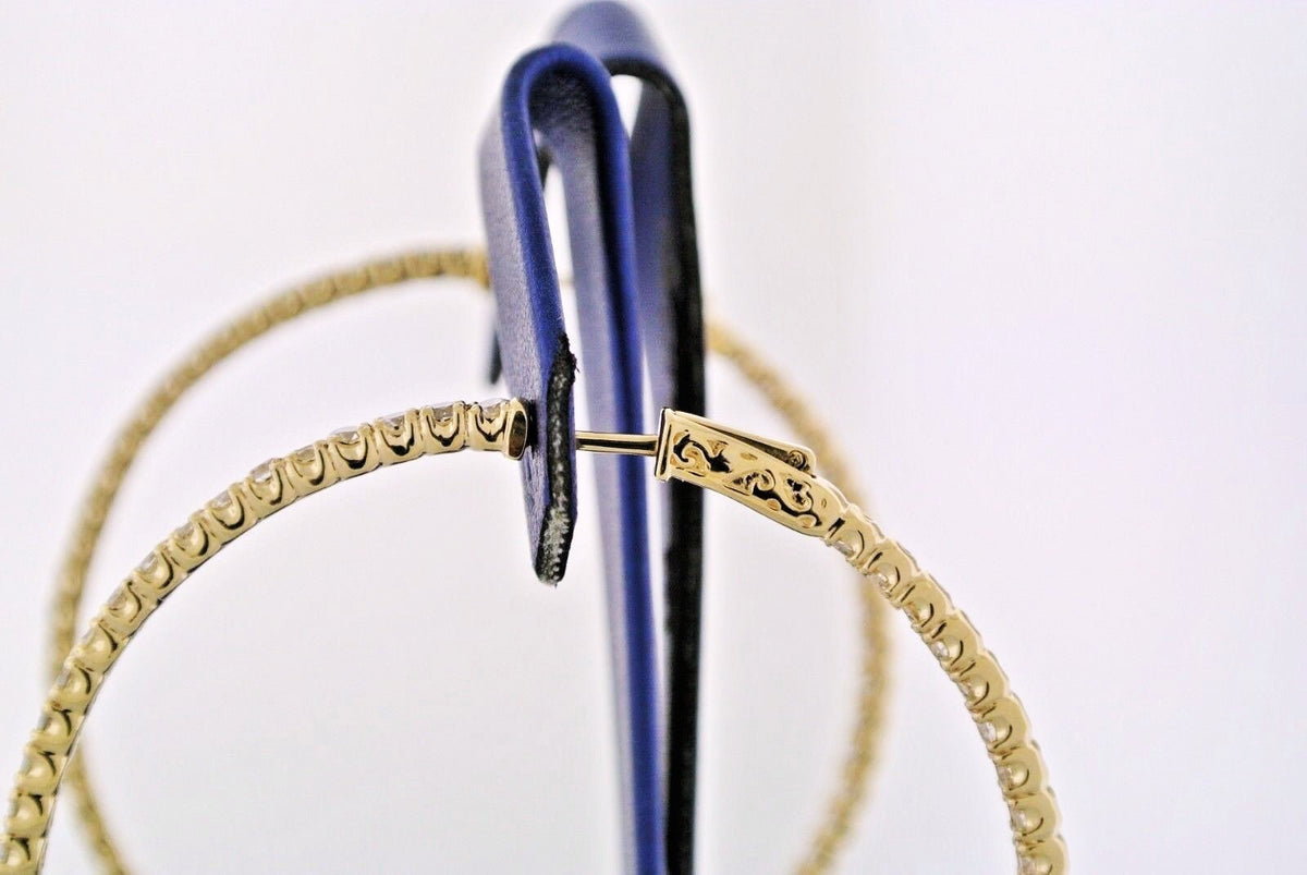 14k Yellow Gold 7.50 CT Diamond Inside Out Hoop Earrings, 15.9gm, Diameter 2.25"