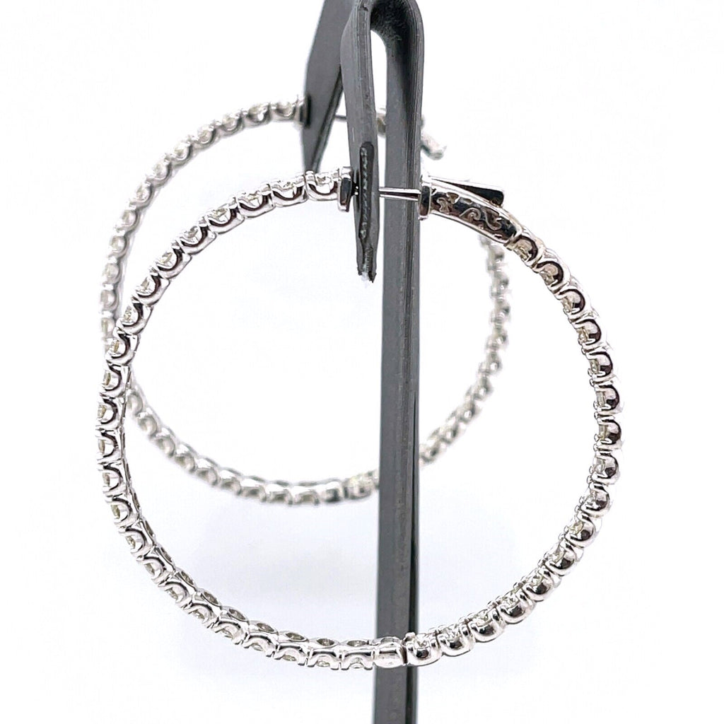 14k White Gold 6.75 CT Diamond Inside Out Hoop Earrings, 17.4gm