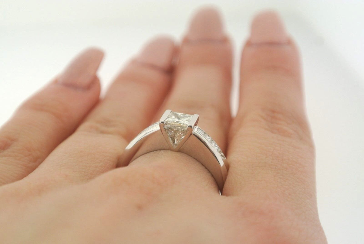 Solid 18K White Gold 1.00 CT Princess & Trillion Cut LGBT Honor Ring