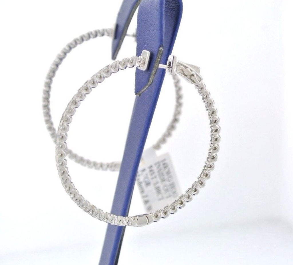 14k White Gold 3.00 CT Diamond Inside Out Hoop Earrings, 9.7gm