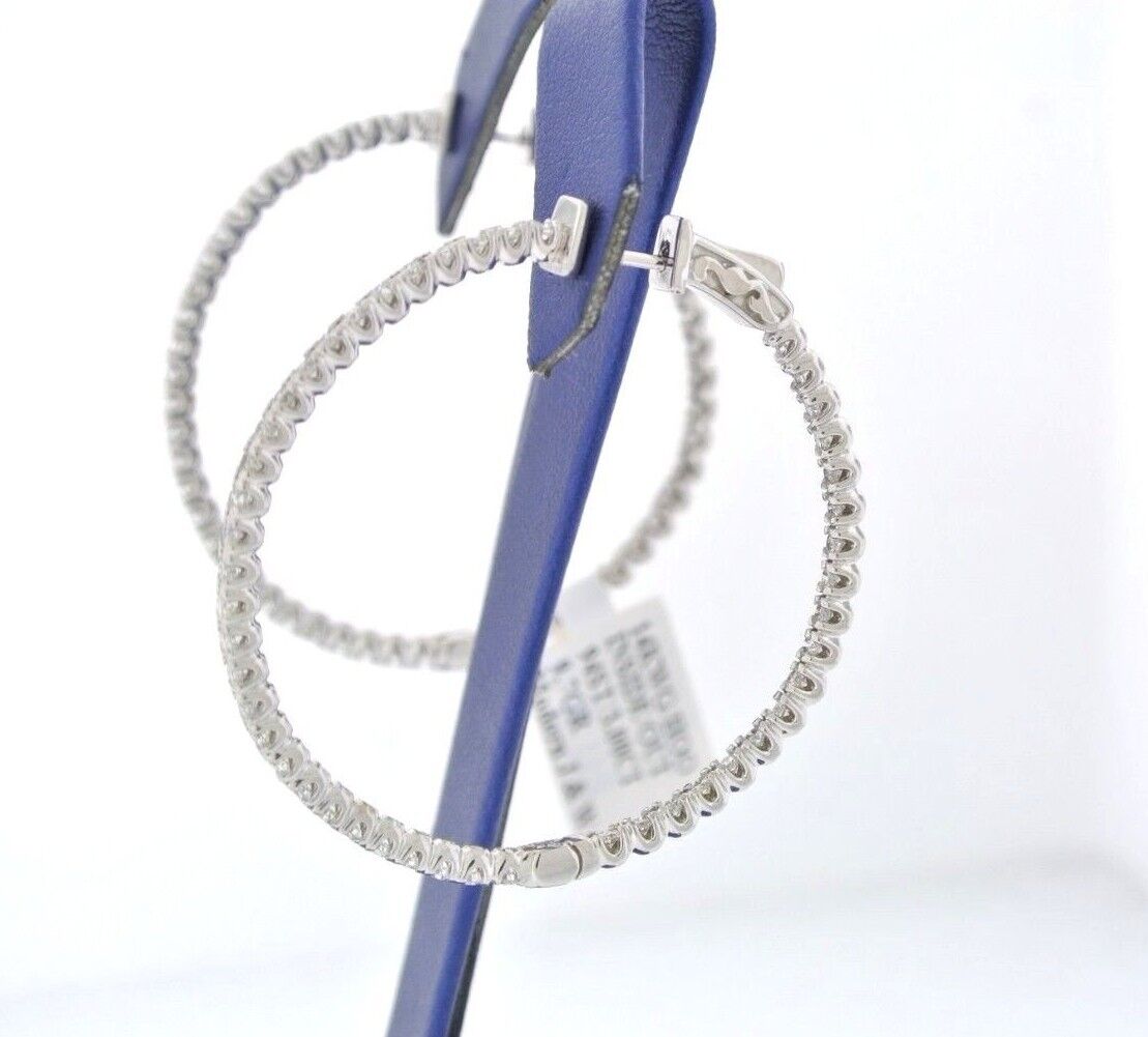 14k White Gold 3.00 CT Diamond Inside Out Hoop Earrings, 9.7gm