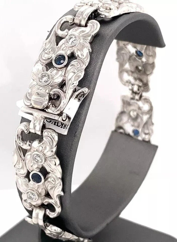 18K White Gold 2.50CT Sapphire & Diamonds Ladies Bracelet, 35.7G, S106138
