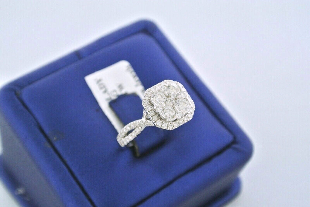 14k White Gold 2.00 CT Diamond Halo Cluster Engagement Ring, 5gm