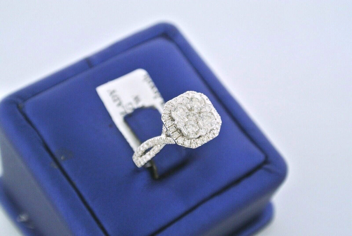 14k White Gold 2.00 CT Diamond Halo Cluster Engagement Ring, 5gm