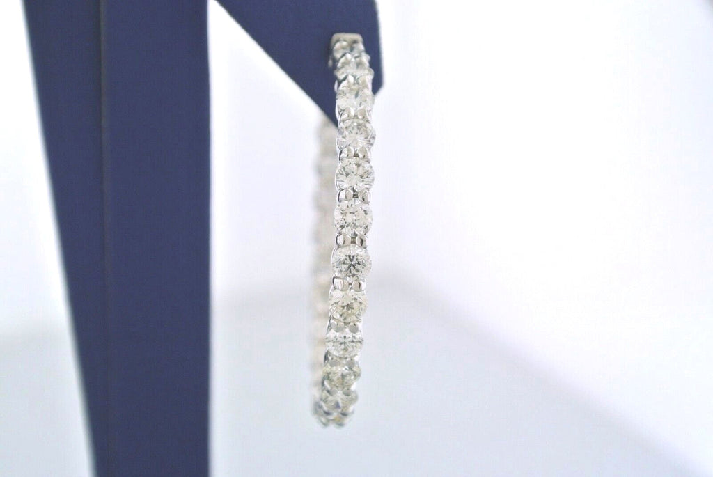 14k White Gold 10.50 CT Diamond Inside Out Hoop Earrings, 14.9gm