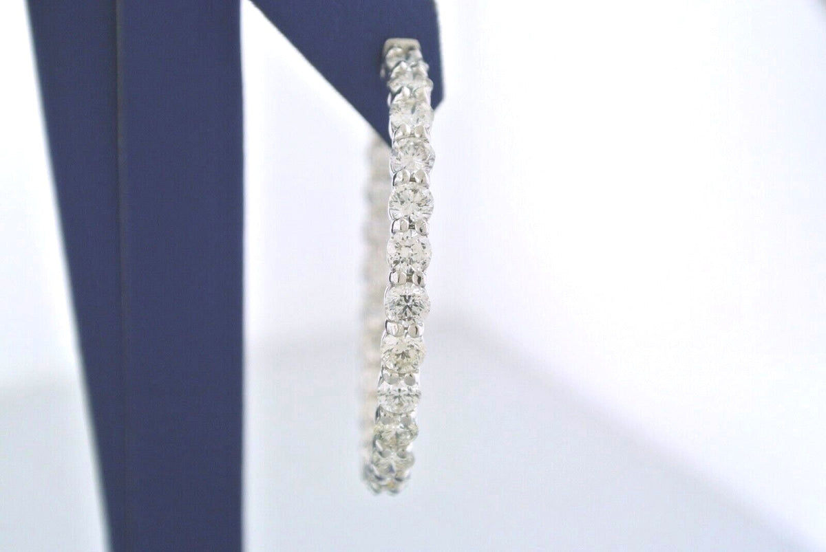 14k White Gold 10.50 CT Diamond Inside Out Hoop Earrings, 14.9gm