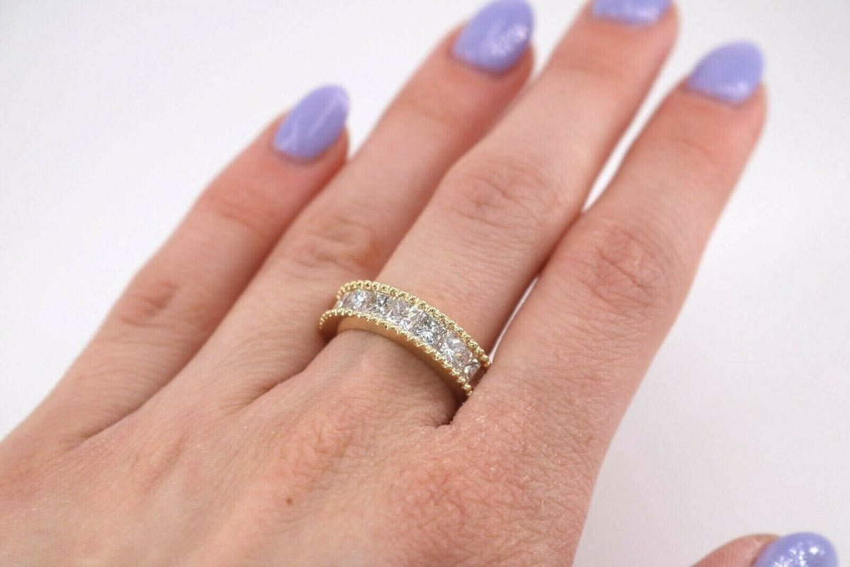 18k Yellow Gold 2.50 CT Princess Cut Diamond Ladies Band, 6.3gm, Size 6