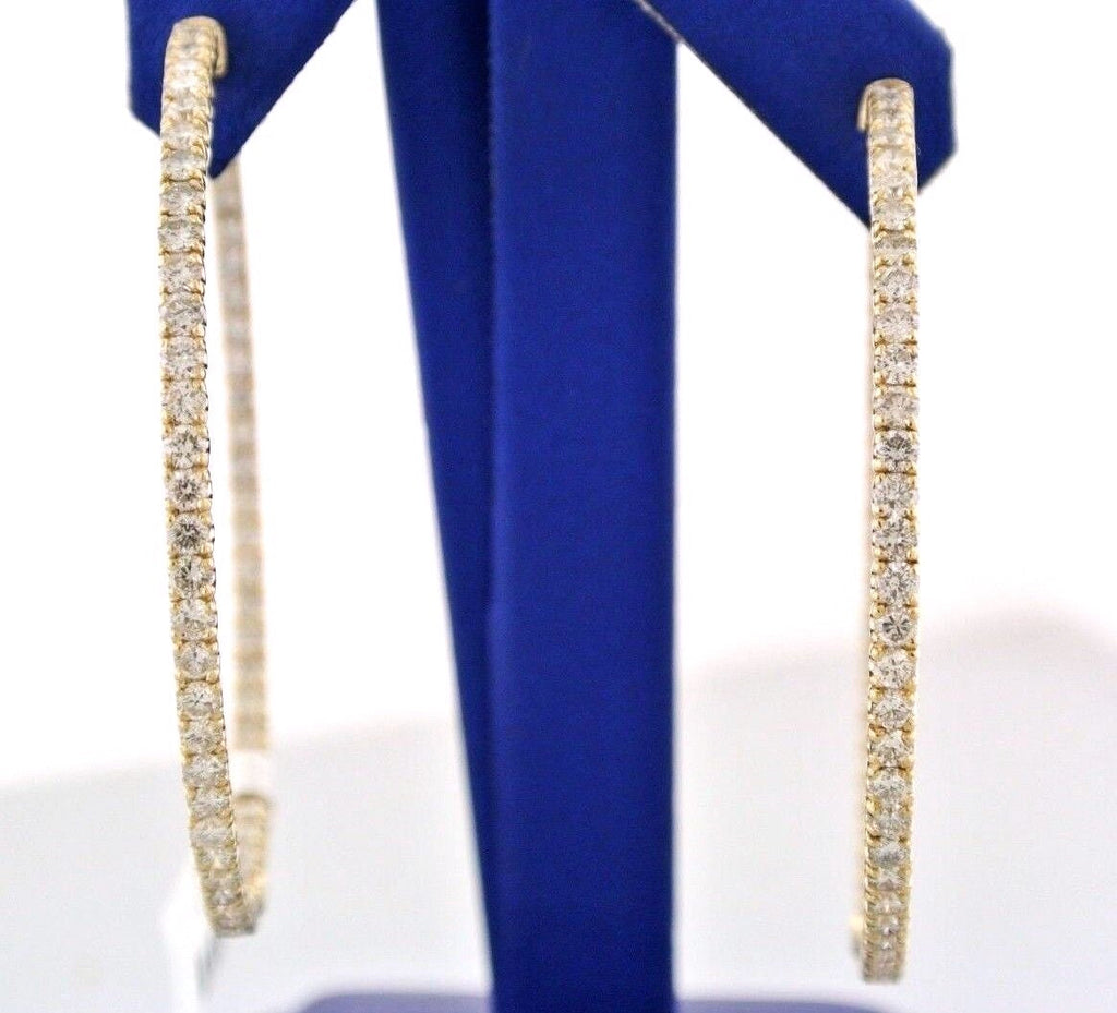 14k Yellow Gold 7.50 CT Diamond Inside Out Hoop Earrings, 15.9gm, Diameter 2.25"