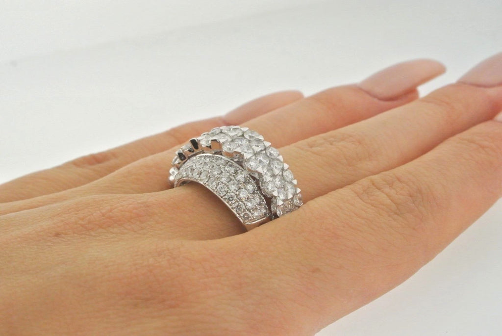 Fancy 18k White Gold 5.00 CT Diamond Cluster Ladies Ring, 9.4 gm, Size 6.5