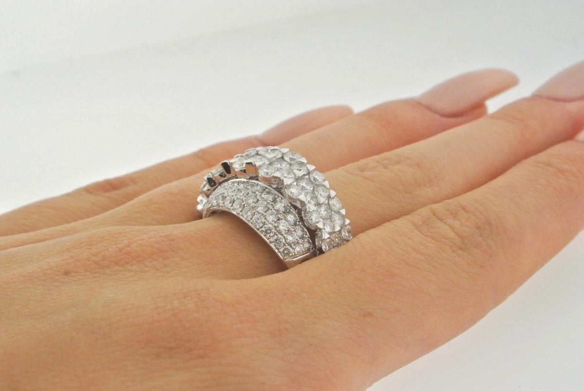 Fancy 18k White Gold 5.00 CT Diamond Cluster Ladies Ring, 9.4 gm, Size 6.5