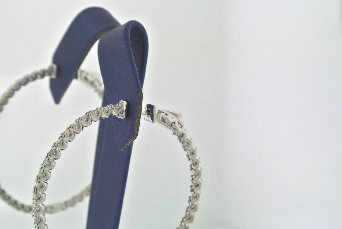 14k White Gold 2.75CT Diamond Inside Out Hoop Earrings, 8.5gm