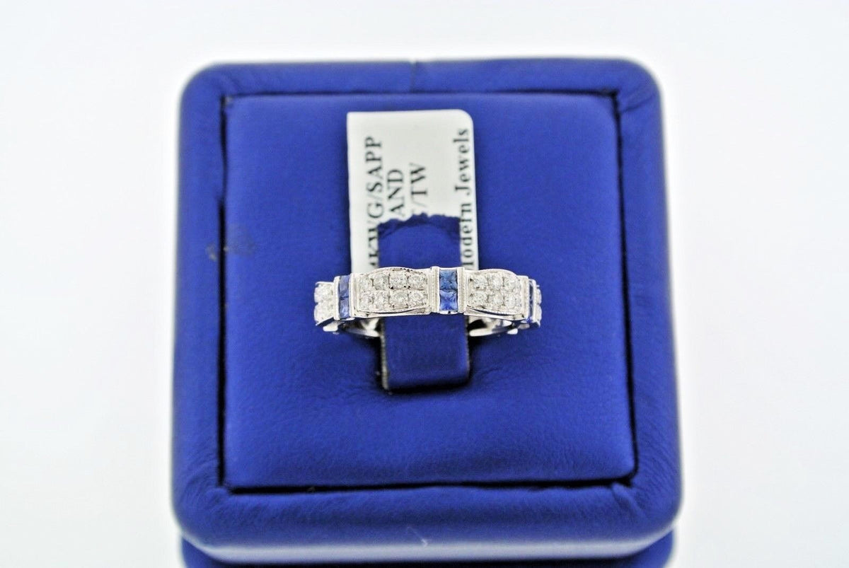14k White Gold 1.25 CT Sapphire & Diamond Band, 4gm