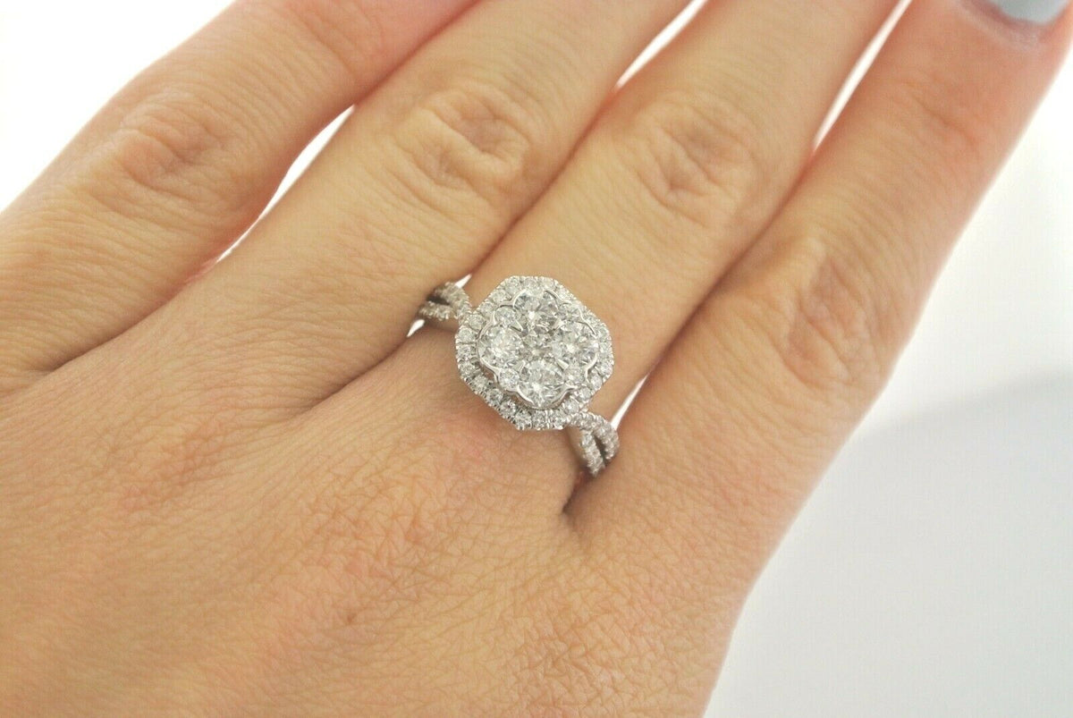 14k White Gold 2.00 CT Diamond Halo Cluster Engagement Ring, 5gm