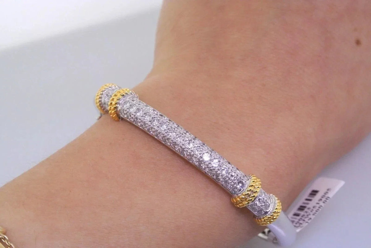 18k Two Tone Gold 2.40 CT Diamond Pave Bangle Bracelet, 24.6gm, S100823
