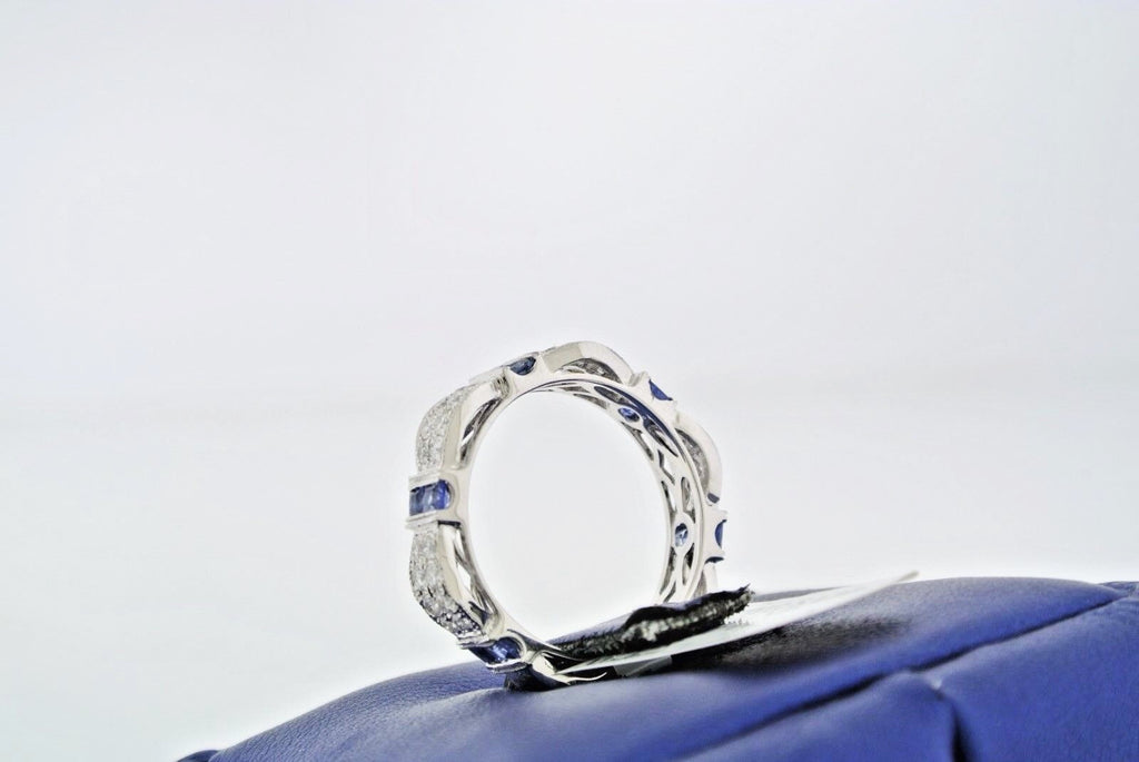 14k White Gold 1.25 CT Sapphire & Diamond Band, 4gm