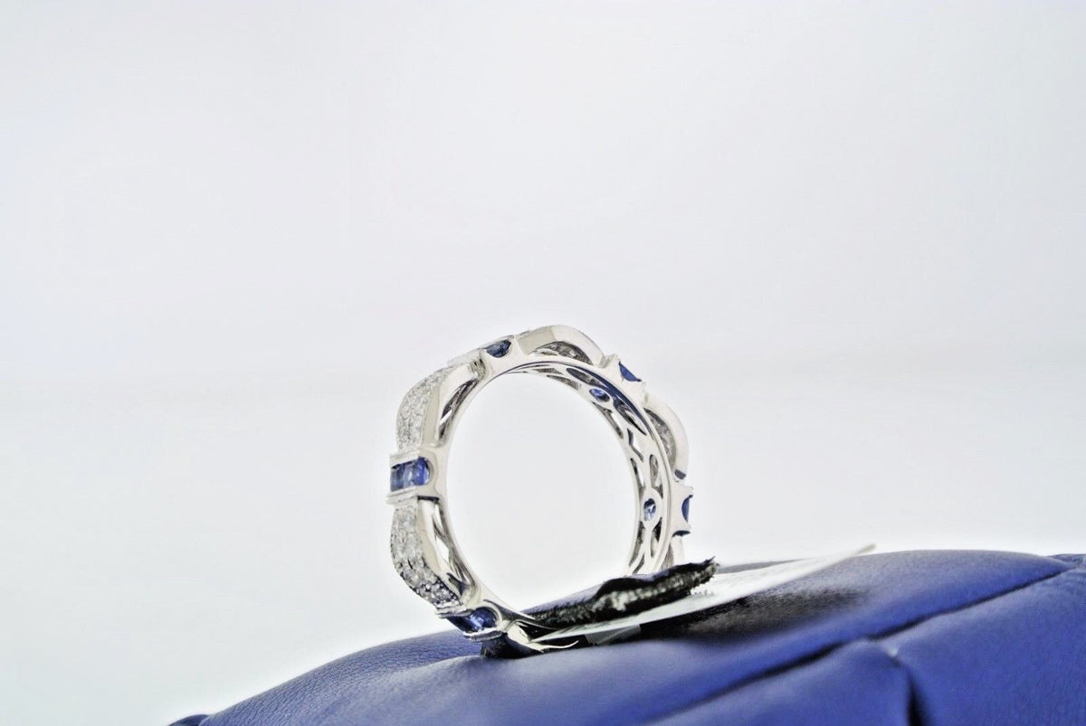 14k White Gold 1.25 CT Sapphire & Diamond Band, 4gm