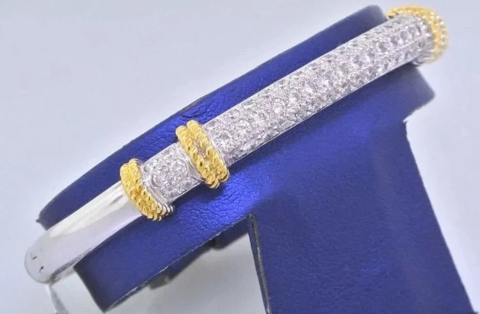 18k Two Tone Gold 2.40 CT Diamond Pave Bangle Bracelet, 24.6gm, S100823