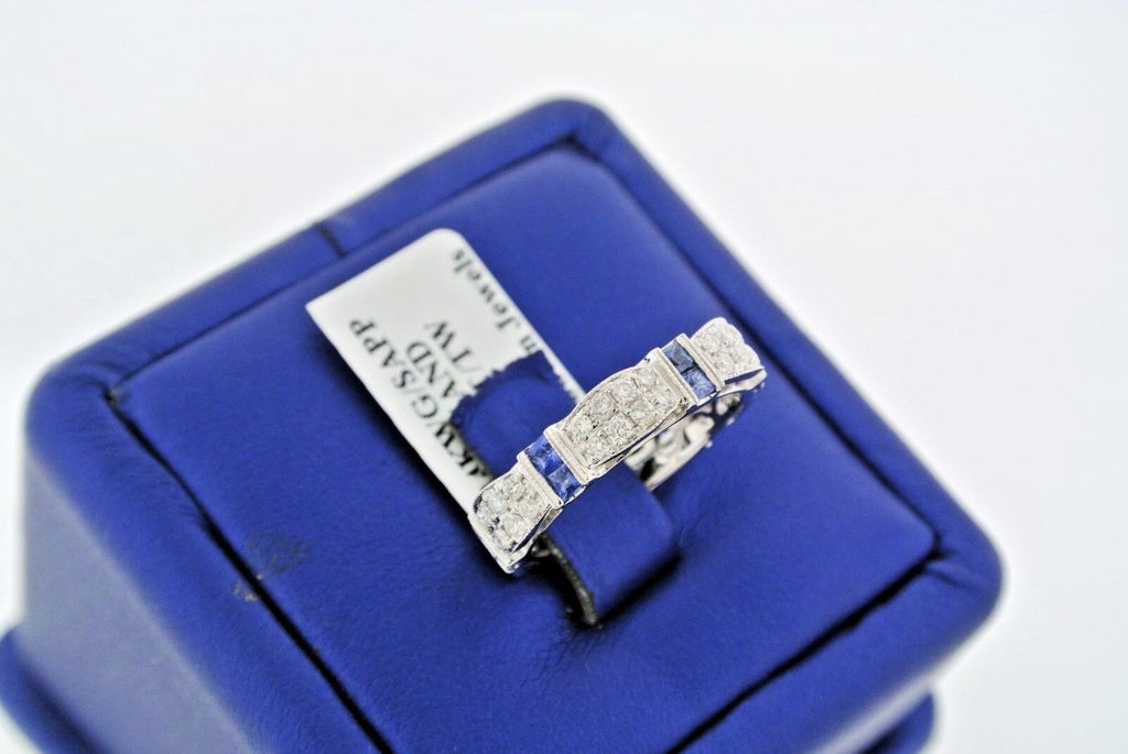 14k White Gold 1.25 CT Sapphire & Diamond Band, 4gm